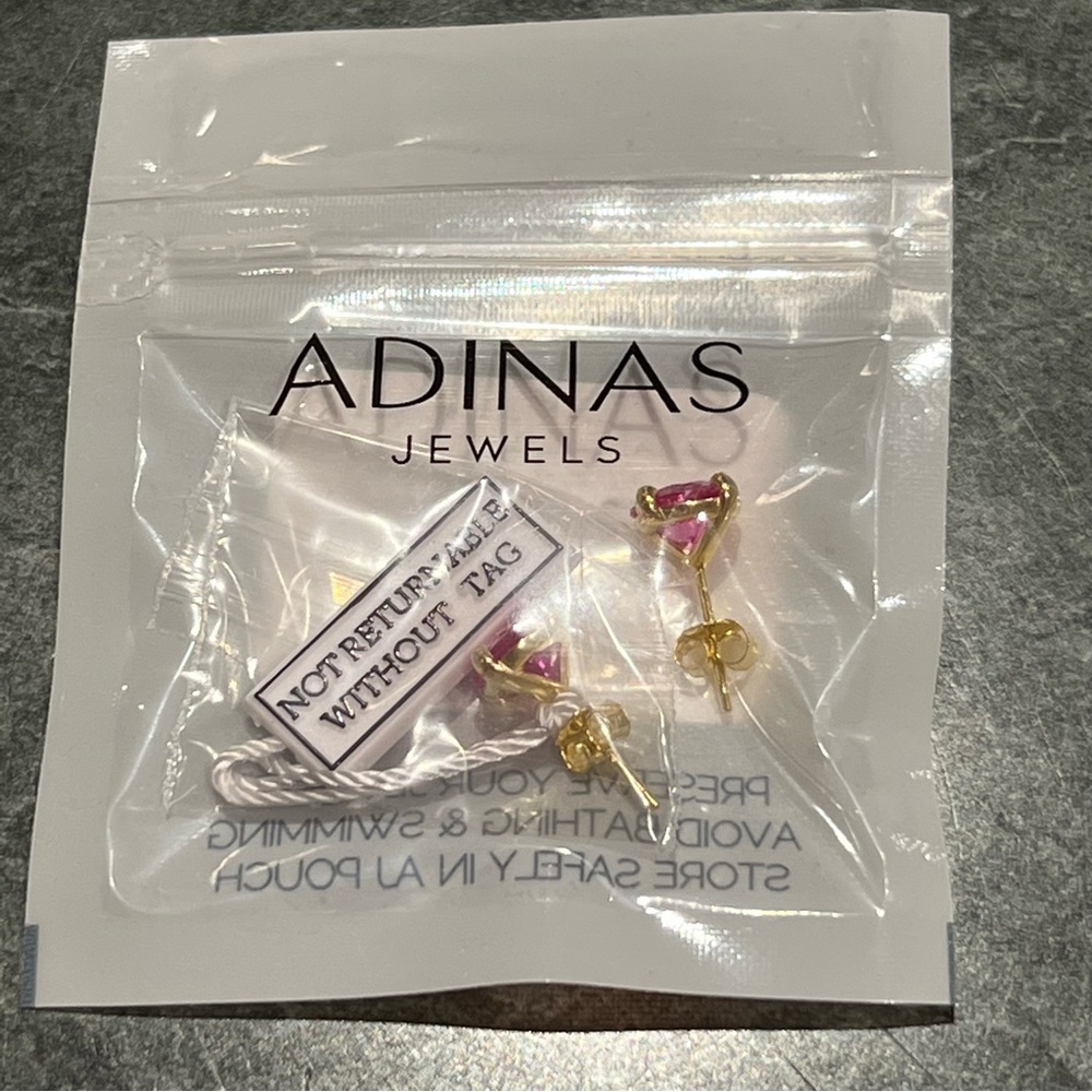 Adina Eden Jewels Earrings Solitaire Round Stud Pink CZ Stones Post Back NWT